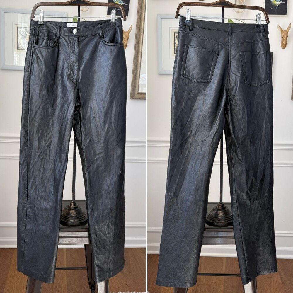 Wilfred Aritzia Melina Black Vegan Leather Pants Hi Rise Straight Leg 6